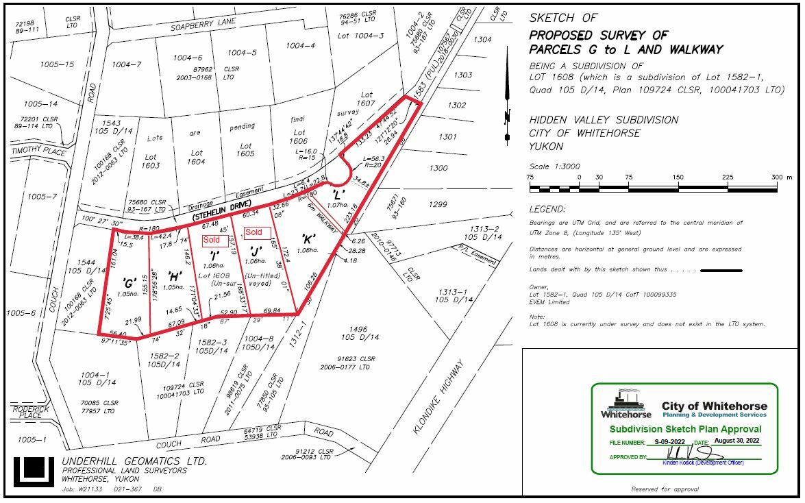 Unique opportunity to purchase one of the last six country residential lots located in
Hidden Valley Subdivision located within the city limits of Whitehorse. 2