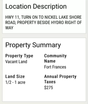 Nickle Lake lot 16 for sale $75,000 3