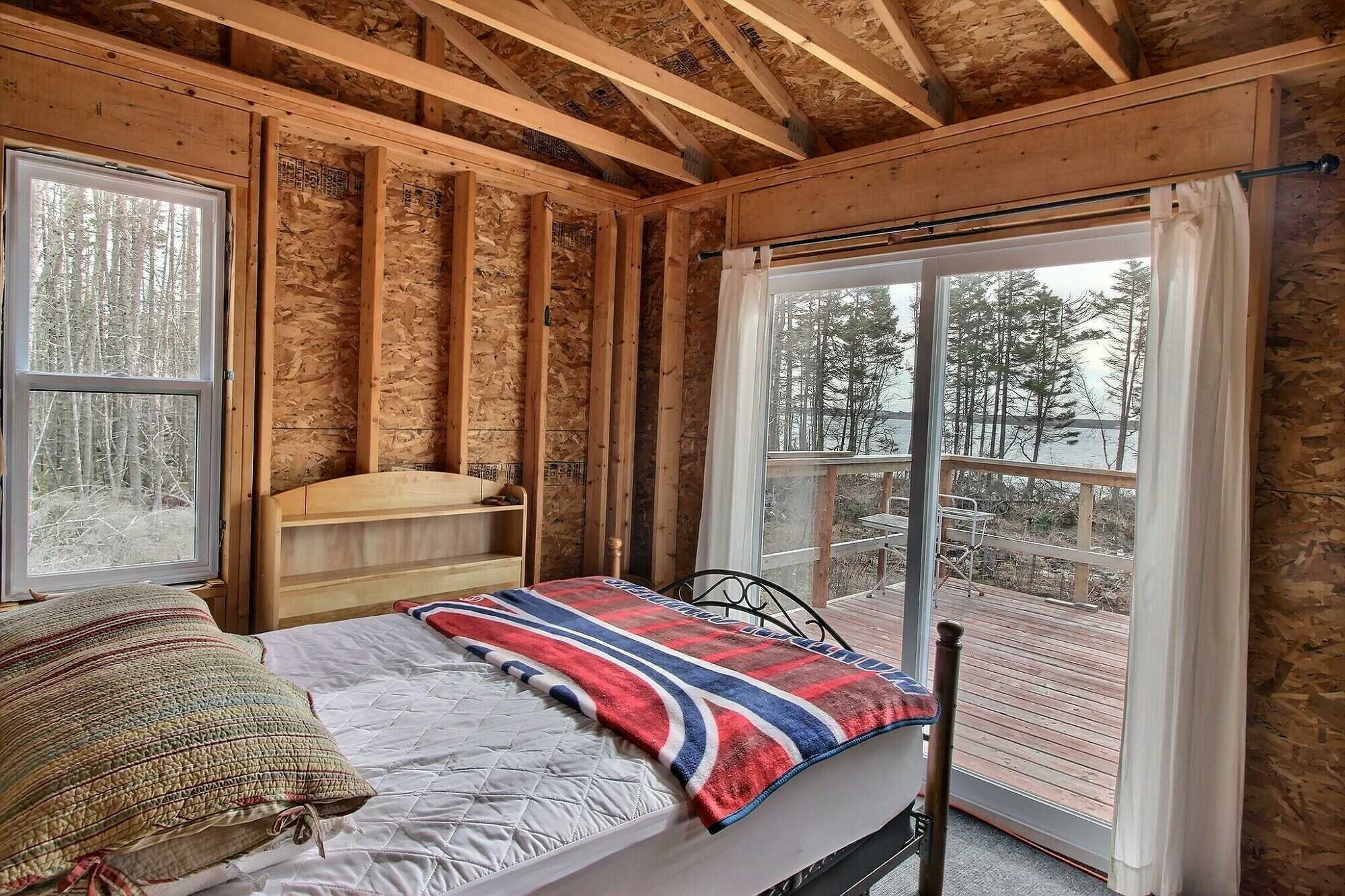 5 ACRE WATERFRONT parcel with a nearly finished 24 x 40 cabin that has a 12 x 40 deck overlooking the water. 5